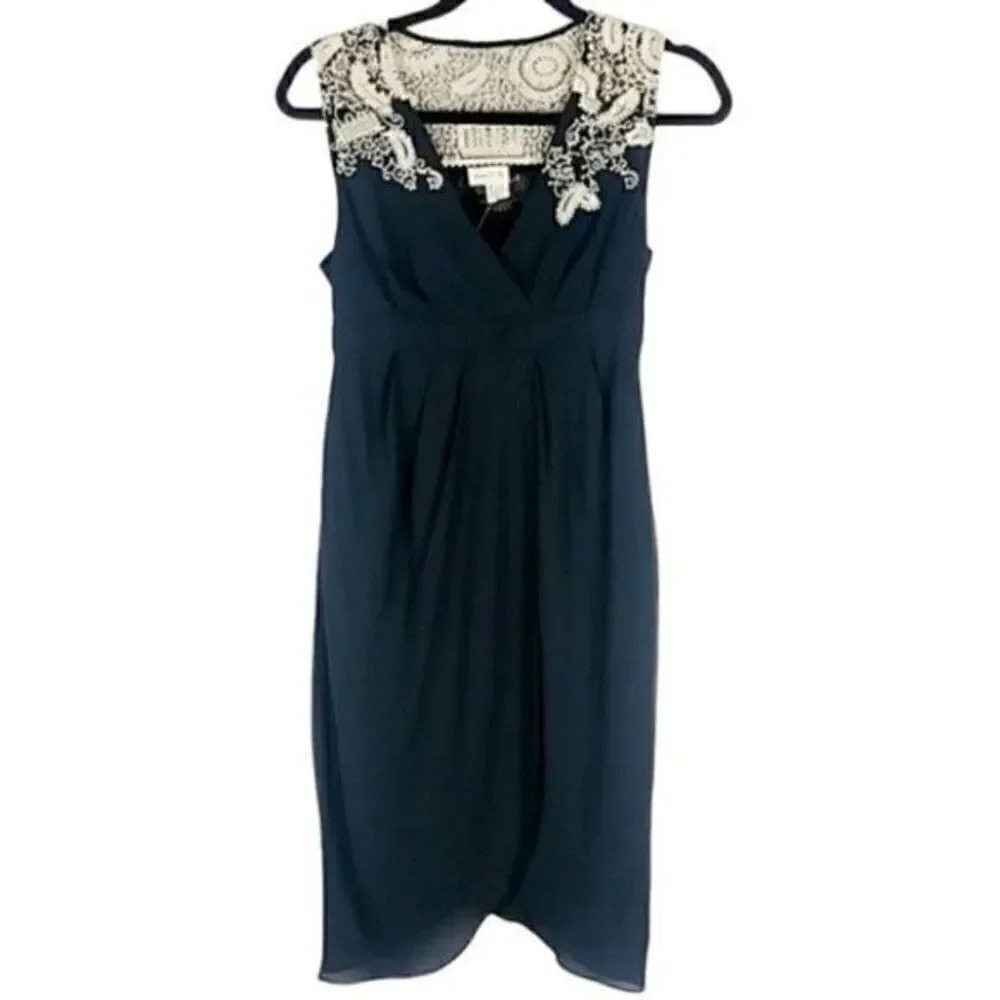 Anthropologie Meadow Rue Black Tulip Wrap Dress Lace Crochet Size 0